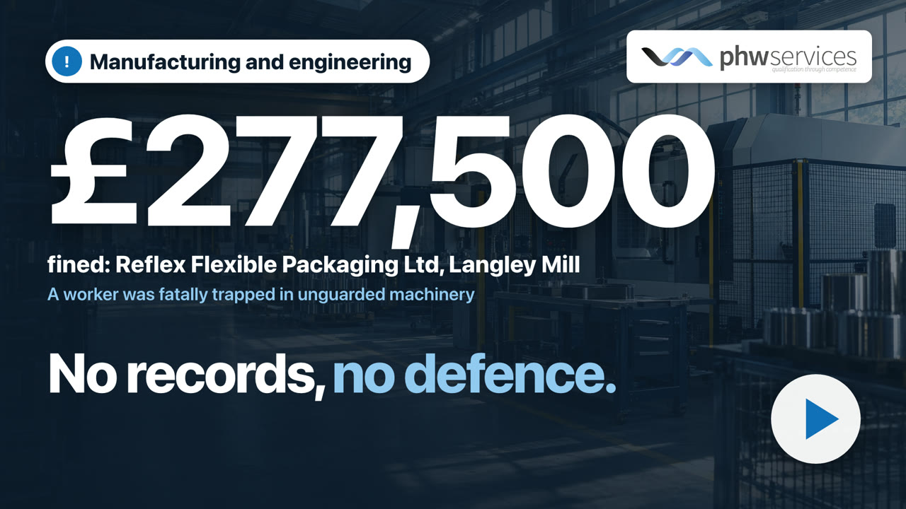 Manufacturing and engineering film poster: a real fine from this trade and the line No records, no defence.