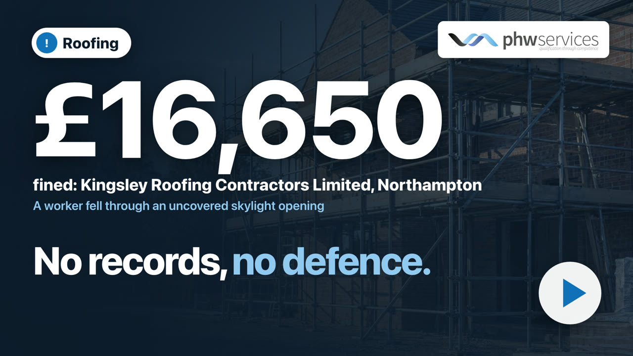 Roofing film poster: a real fine from this trade and the line No records, no defence.